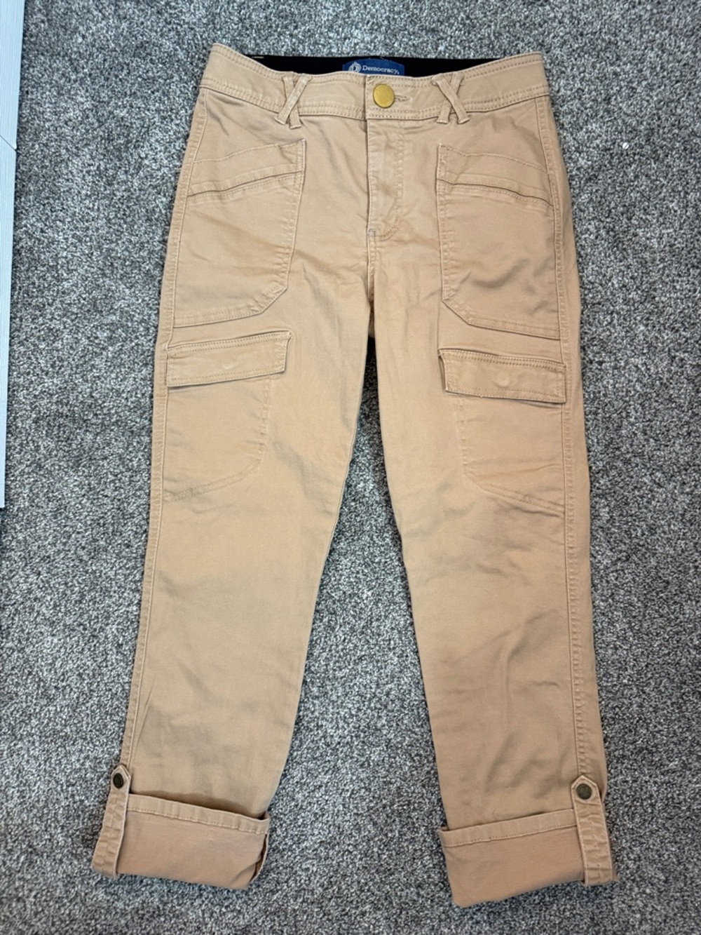 Democracy Womens Khaki Cargo Pants with Cuffed Hem